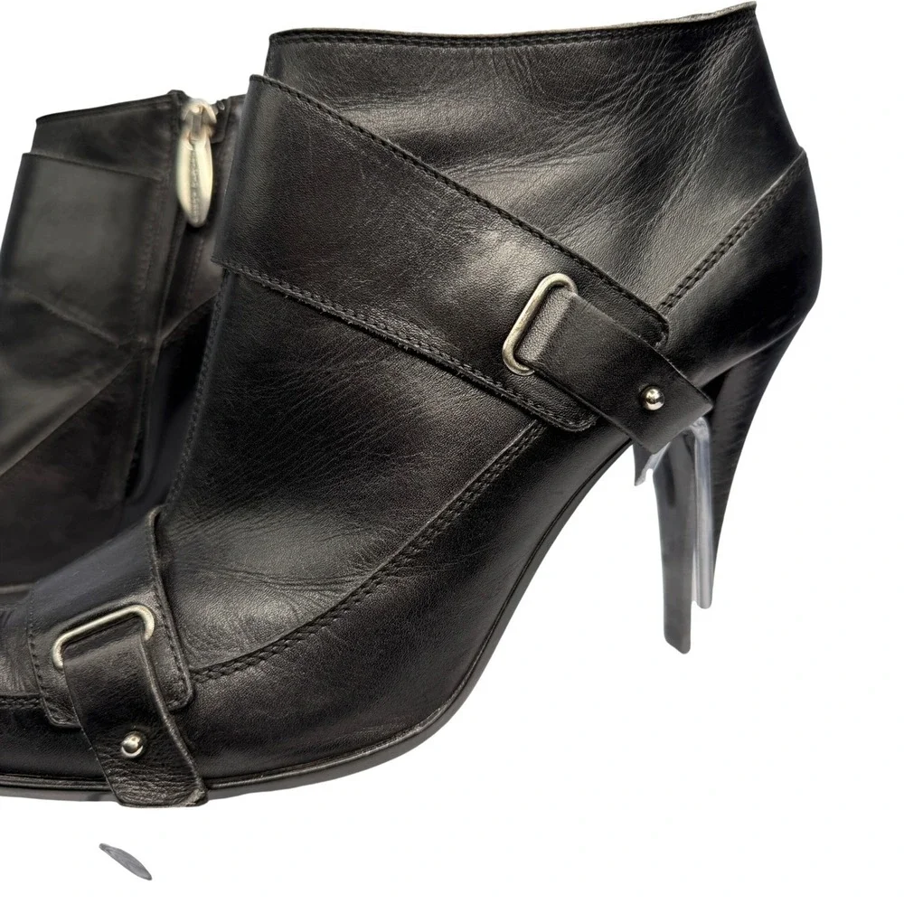 Sergio Rossi Black Leather Pointed Toe Buckle Ankle Boots Heels Size 9 US